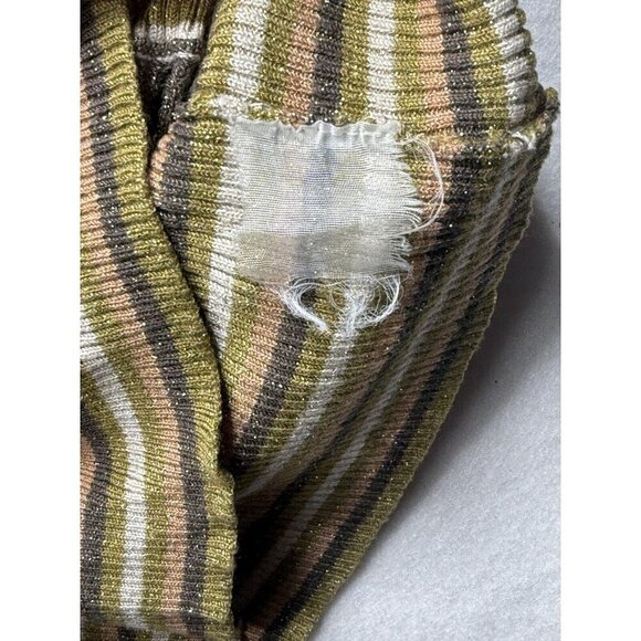 Vtg Bebe Y2K Green Brown Tan Sparkle Multi Zig Zag Scoop Neck Light Sweater Sz S - Picture 4 of 8